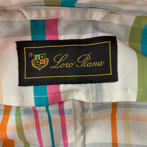 LORO PIANA Size 4  Multi-color Plaid Cotton / Silk Detachable Hood Jacket