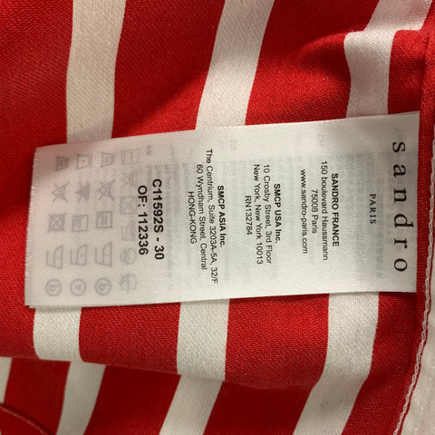 SANDRO siize XL Vertical Stripe Viscose & Polyester Button down Short Sleeve Shirt