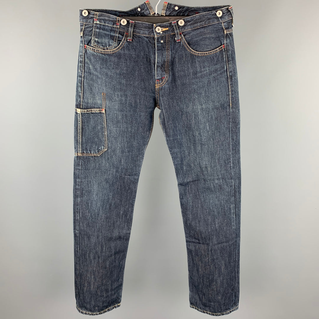 JUNYA WATANABE Taille L Indigo Contrast Stitch Denim Button Fly Jeans