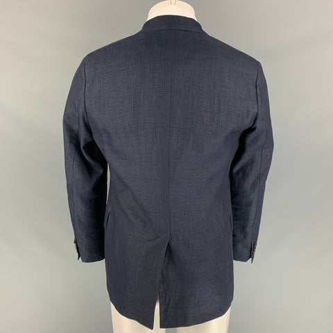 SALVATORE FERRAGAMO Size 38 Navy Plaid Linen Blend Notch Lapel Sport Coat