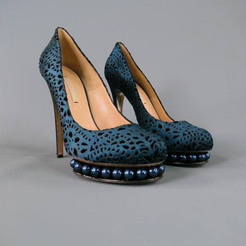 NICHOLAS KIRKWOOD Talla 9 Zapatos de plataforma con corte de seda azul marino