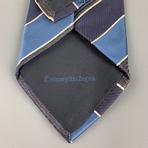 ERMENEGILDO ZEGNA Navy & Blue Diagonal Stripe Silk Tie