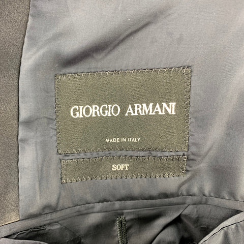 GIORGIO ARMANI Soft Taille 38 Manteau de sport en laine marbrée noire / soie à revers en pointe