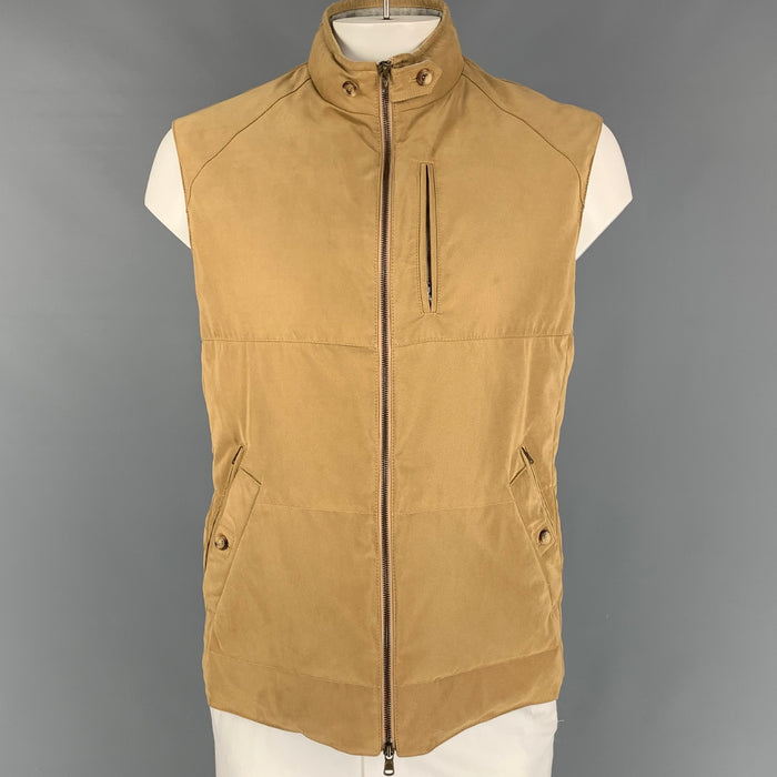 BRUNELLO CUCINELLI Size XL Khaki Quilted Twill Zip Up Puff Vest