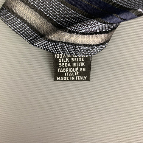 HUGO BOSS Charcoal, Black and Dark Blue Strip Silk Tie