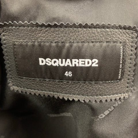 DSQUARED2 Size 36 Black Red Leather Snaps Jacket