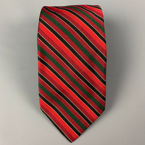PAUL STUART Red Black Green Diagonal Stripe Silk Tie
