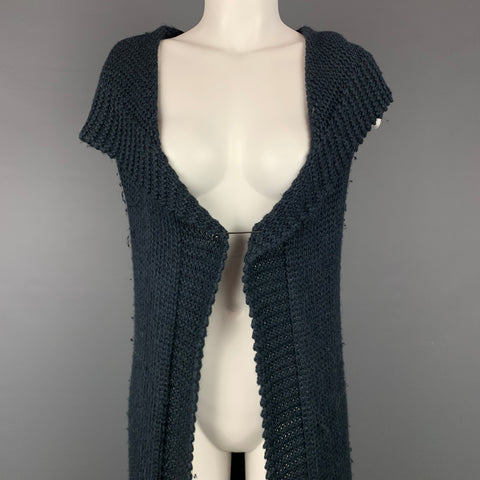 THEORY Size S Navy Knitted Alpaca / Silk Oversized Hooded Vest