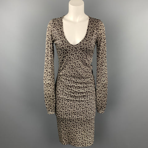 HERION Taille 4 Taupe Jersey Dot Print Robe à encolure dégagée en soie
