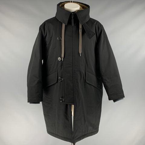 THEORY Size M Black Cotton Blend Hooded Coat