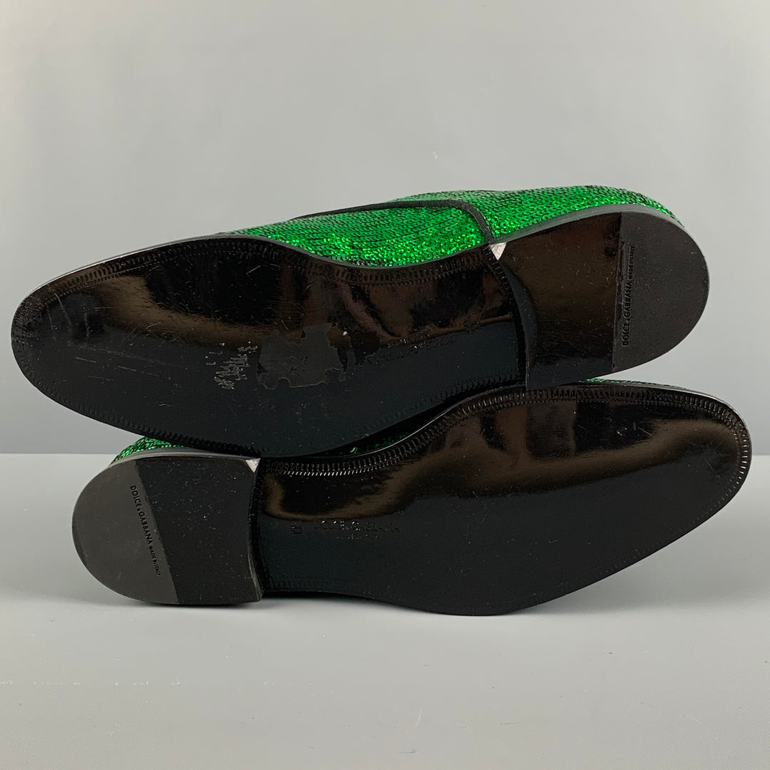 DOLCE & GABBANA Size 12 Green Sequined Lace Up Lace Up Shoes Sui Generis Designer Consignment DOLCE & GABBANA Size 12 Green Sequined Lace Up Lace Up Shoes Sui Generis Designer Consignment