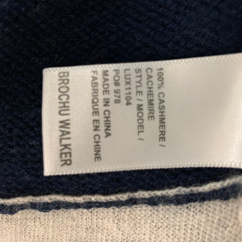 BROCHU WALKER Jersey de cuello redondo de cachemir crema azul marino talla S