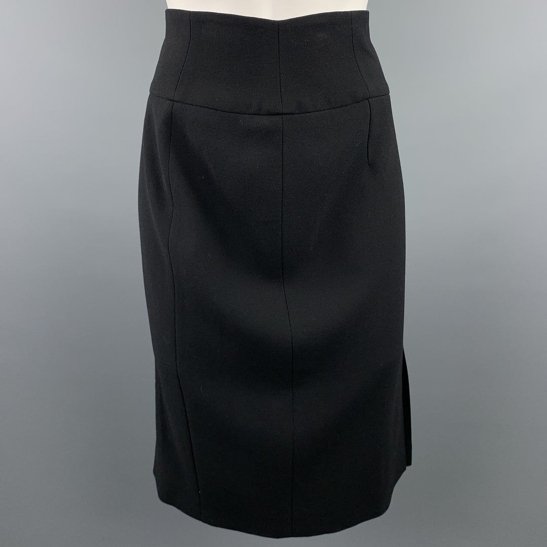 GIORGIO ARMANI Size 8 Black Crepe Wool Pencil Skirt