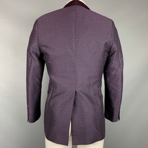 SALVATORE FERRAGAMO Size 38 Purple & Tan Print Wool / Silk Sport Coat