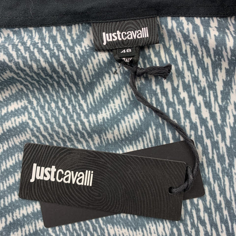 JUST CAVALLI Size XL Black & White Print Viscose Long Sleeve Shirt