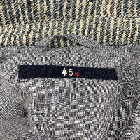45rpm Size L Indigo & Beige Stripe Wool Down Fill Notch Lapel Coat