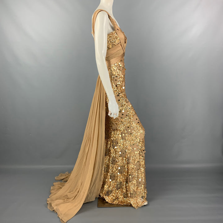 ZUHAIR MURAD Talla 4 Vestido de mezcla de seda con lentejuelas beige y dorado