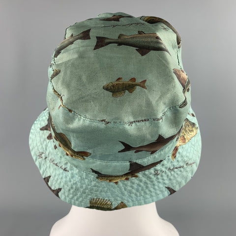 BARBOUR Olive Fish Print Nylon Reversible Bucket Hat