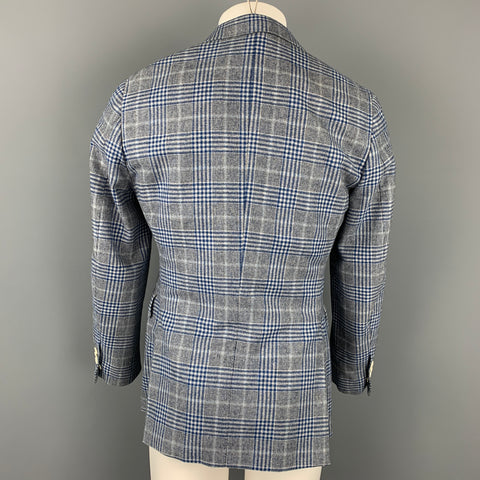SARTORIA PARTENOPEA for WILKES BASHFORD Size 38 Grey & Blue Plaid Wool Sport Coat