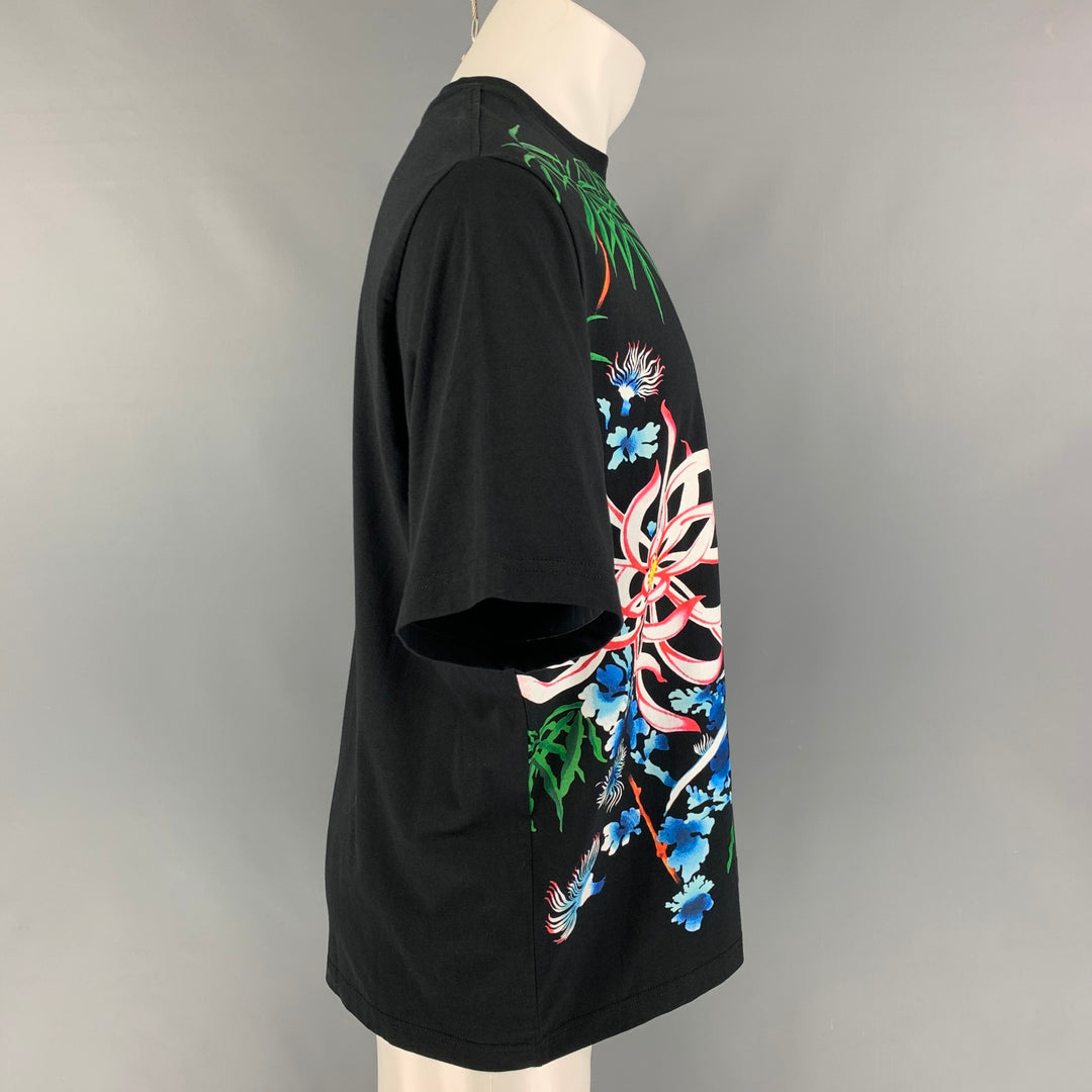 KENZO Size S Black Multi-Color Sea Lily Cotton Oversized T-shirt