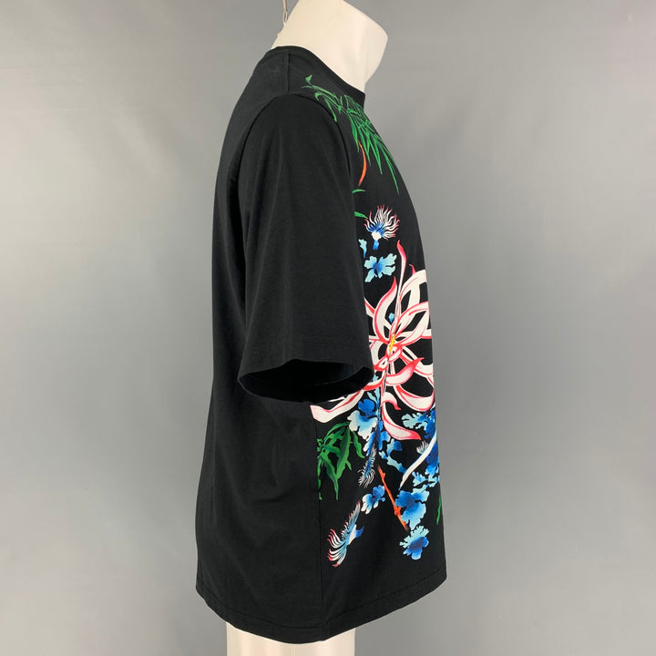 KENZO Size S Black Multi-Color Sea Lily Cotton Oversized T-shirt