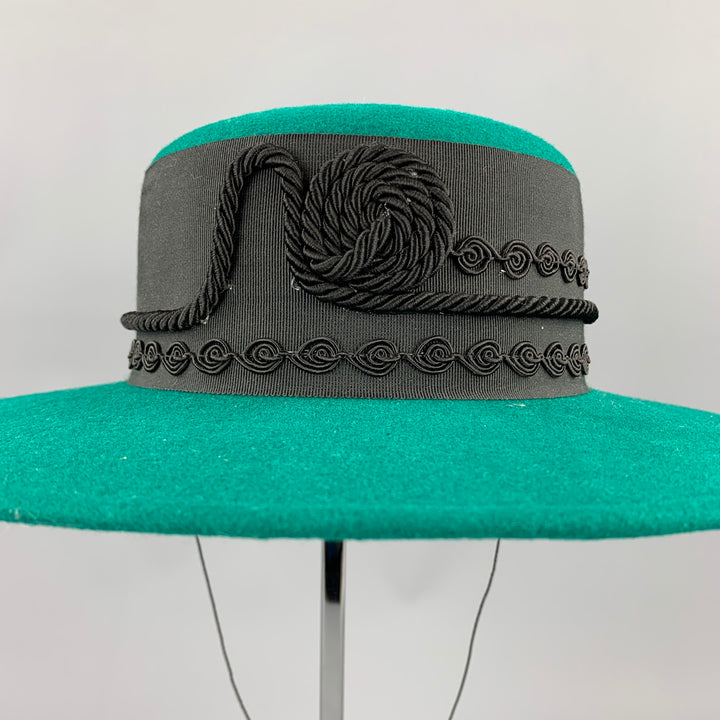 LONNI Green Black Ribbon Wool Hat