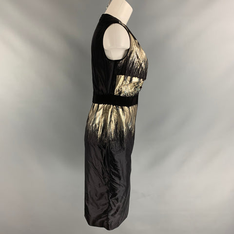PORTS 1961 Size 4 Black, Gold & Silver Ruched Cocktail Dress