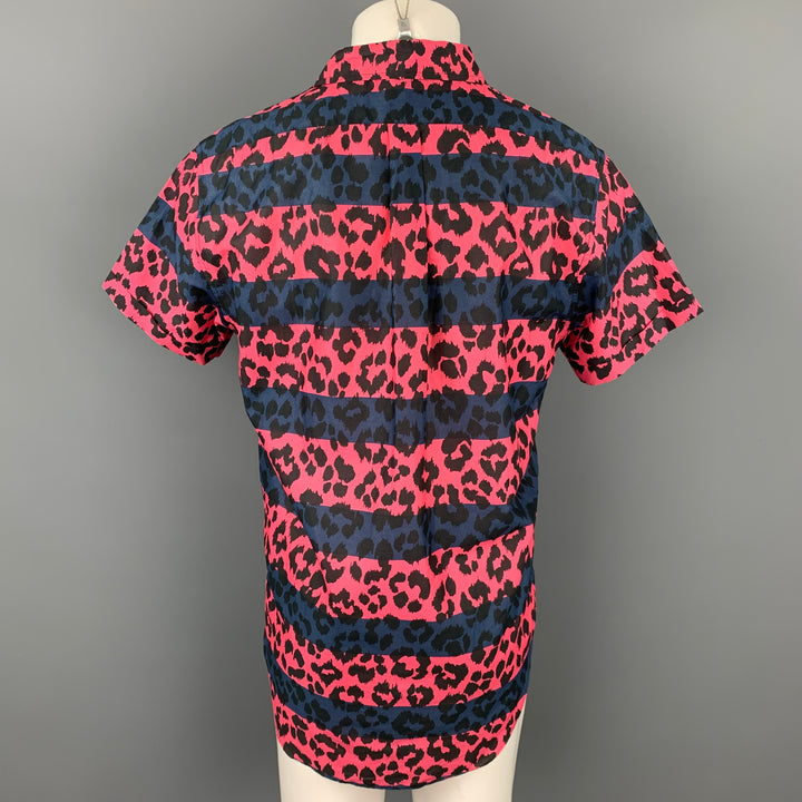 MARC by MARC JACOBS Size L Pink & Navy Leopard  Print Cotton Short Sleeve Shirt