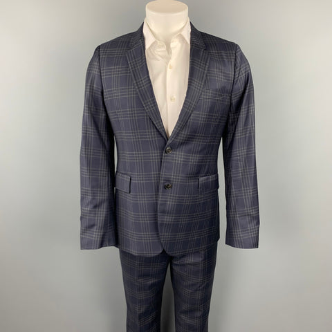 PAUL SMITH Slim Size 40 Regular Navy & Grey Plaid Wool Notch Lapel Suit