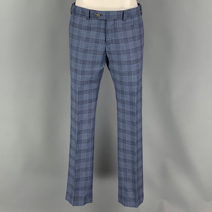INDOCHINO Size 36 Blue Navy Plaid Wool 30 30 Suit
