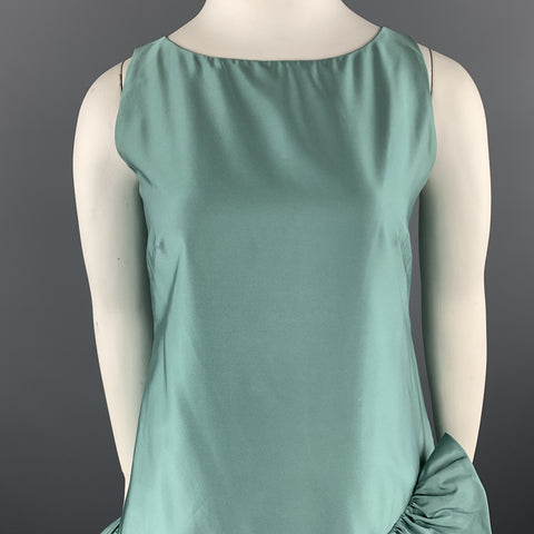 MOSCHINO Talla 10 Vestido con volantes de satén en mezcla de seda color aguamarina y verde azulado