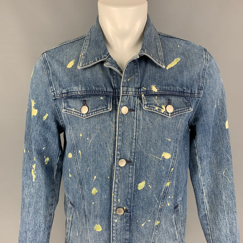 PUBLIC SCHOOL Size M Blue & Yellow Paint Splatter Cotton Denim Fuck Love Jacket