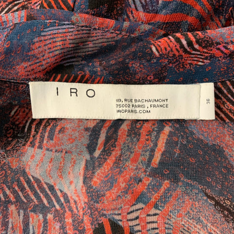 IRO Size 4 Red &  Blue Viscose Abstract Blouse
