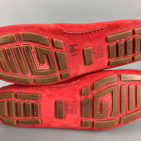Vintage GUCCI Size 7 Red Navy Suede Ribbon Drivers Flats