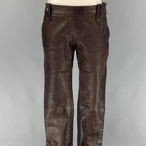 HENRY BEGUELIN Size 6 Brown Leather Contrast Stitch Dress Pants