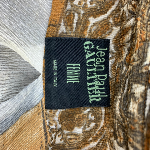Vintage JEAN PAUL GAULTIER FEMME Size M Tan & Beige Print Silk Pleated Shirt