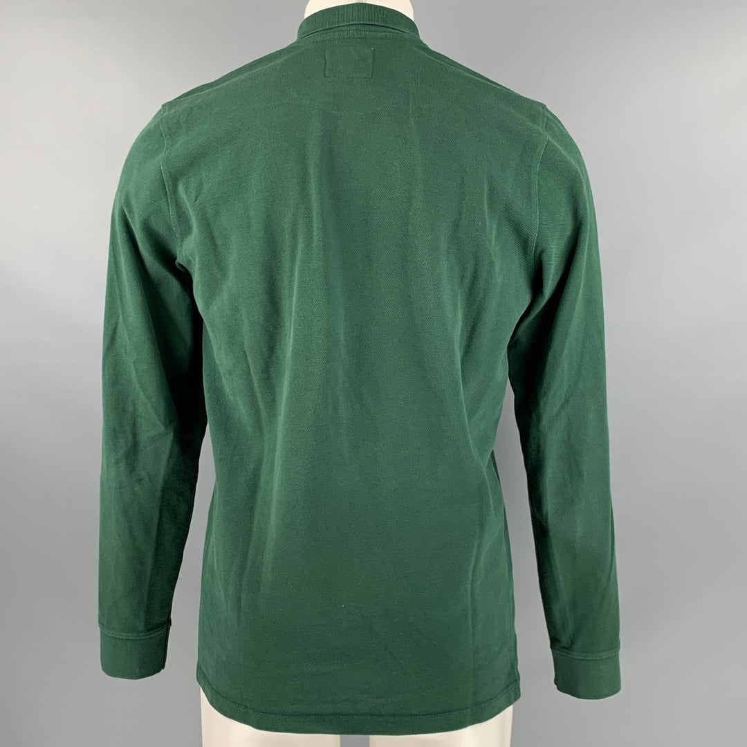 DRAKE'S Size M Green Solid Pique Long Sleeve Polo