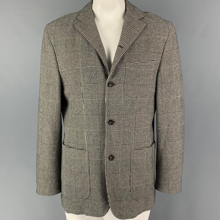 JIL SANDER Size M White Black Glenplaid Cashmere Blend Buttoned Coat