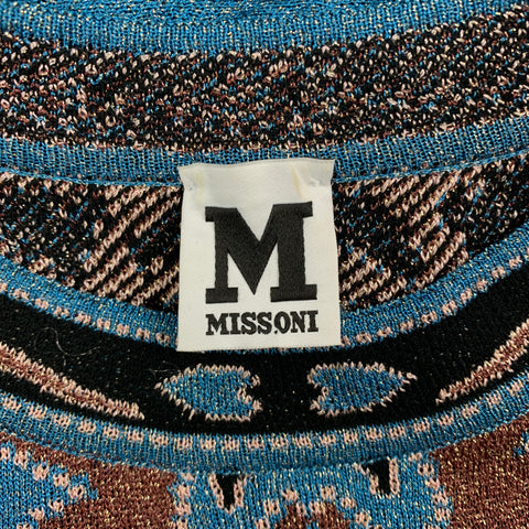 M MISSONI Size 12 Blue & Brown Polyamide Bend Metallic Dress