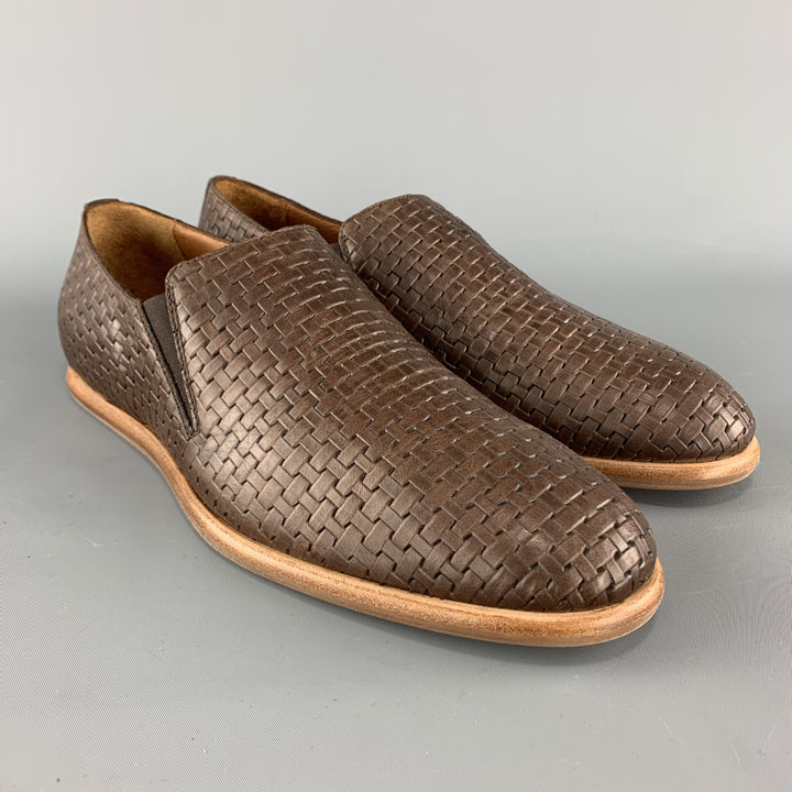 AQUATALIA Size 10 Brown Woven Leather Slip On Loafers