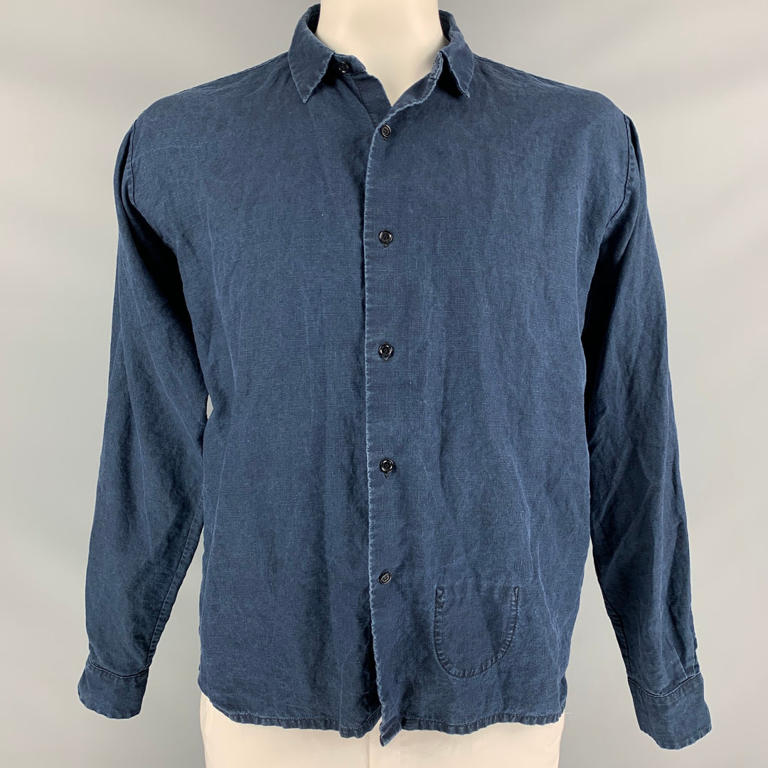 45rpm Size L Indigo Linen Button Up Long Sleeve Shirt