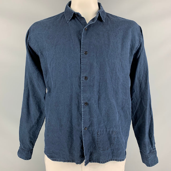 45rpm Size L Indigo Linen Button Up Long Sleeve Shirt