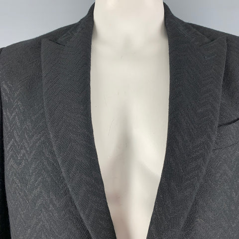 ETRO Taille 44 Manteau de sport à revers en laine mélangée à chevrons métallisé noir
