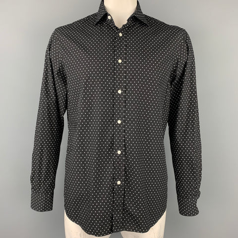 RALPH LAUREN Purple Label Size L Black & White Dots Cotton Button Up Long Sleeve Shirt