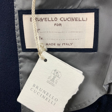 BRUNELLO CUCINELLI Size 38 Navy Wool Cashmere Peak Lapel Coat