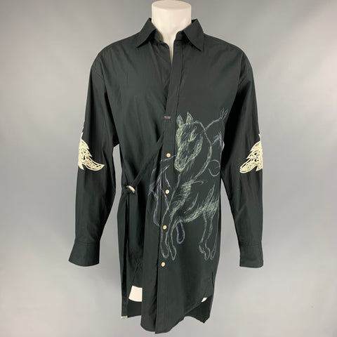 BED JW FORD Camisa Larga Algodón Apliques Negro Talla S