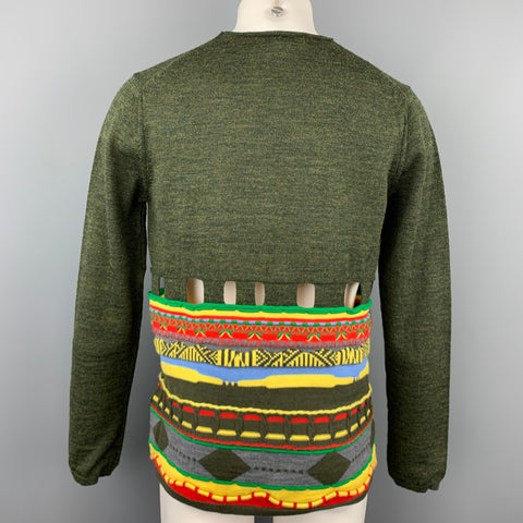 COMME des GARCONS Size L Olive & Multi-color Knitted Wool Blend Cut Out Pullover Sweater