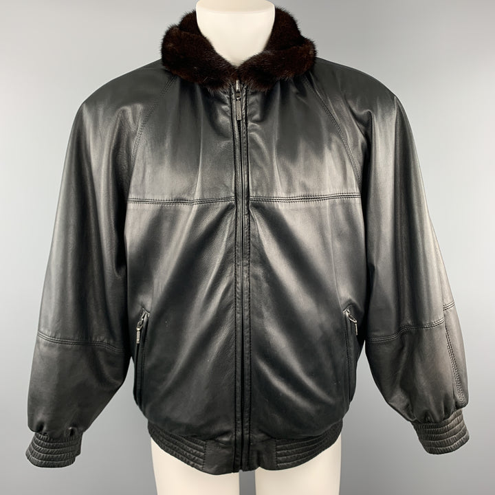 NEIMAN MARCUS Size M Brown Fur & Black  Leather Reversible Jacket
