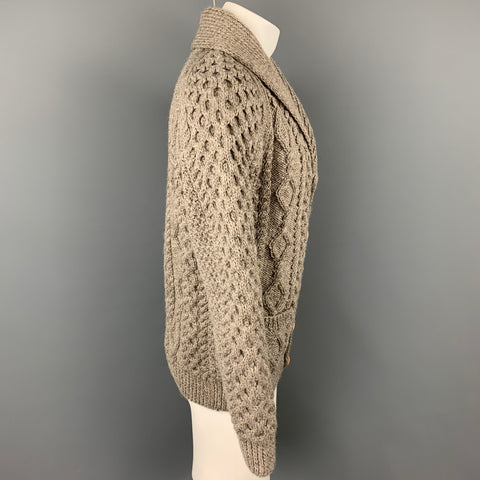 INVERALLAN Size L Grey Knit Wool Fisherman Cardigan