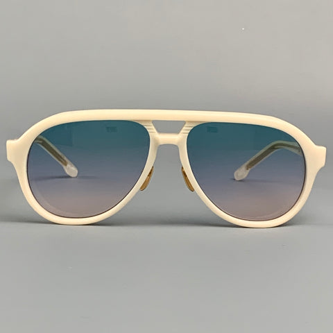 JACQUES MARIE MAGE Cream & Gold Acetate Aviator Sunglasses